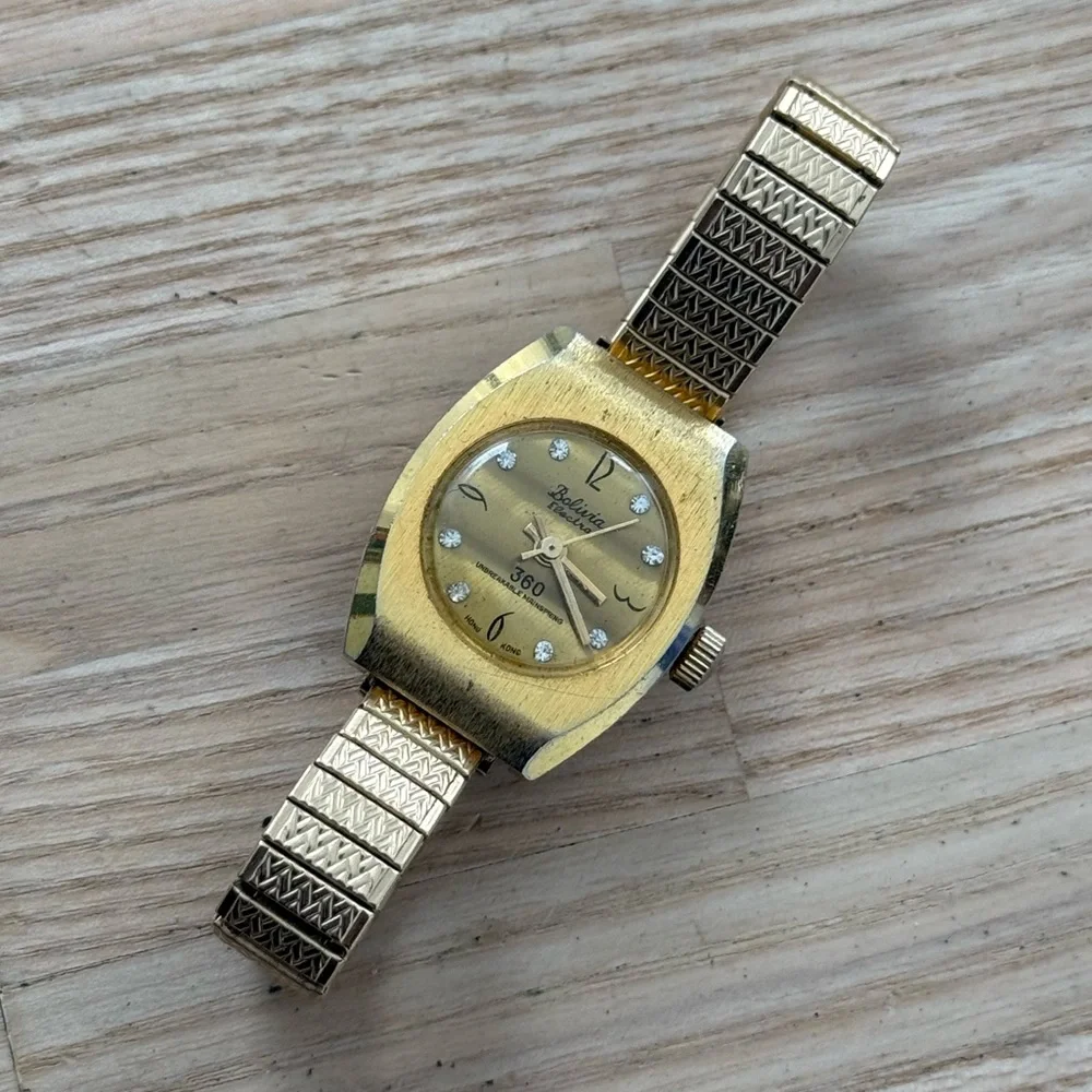 Bolivia Electra 360 Rare Vintage Mechanical Ladies Watch Gold Dial Bracelet
